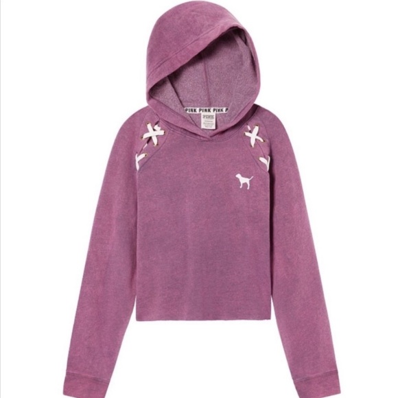 PINK Victoria’s Secret Purple Cropped Lace-Up Hoodie | Size Medium - Picture 2 of 10